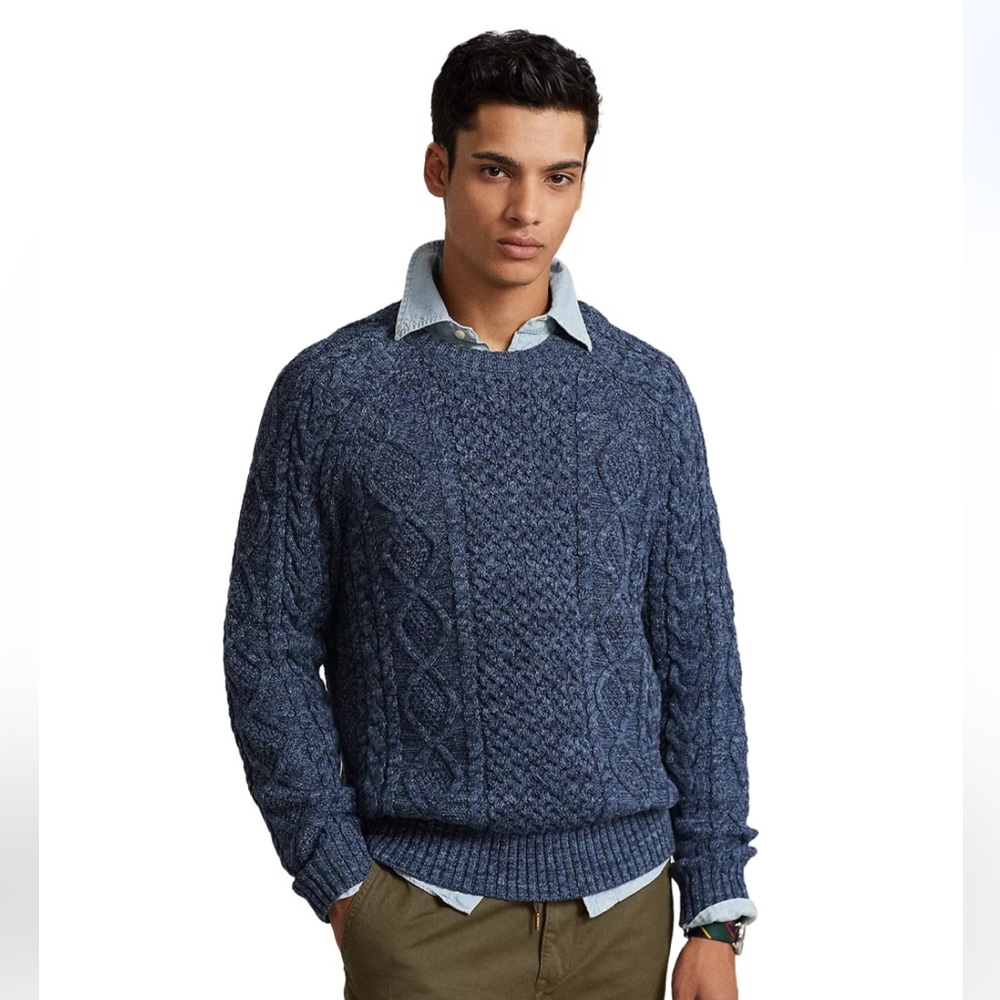 Ralph Lauren Cotton Knit Crewneck Sweater in Blue Marl